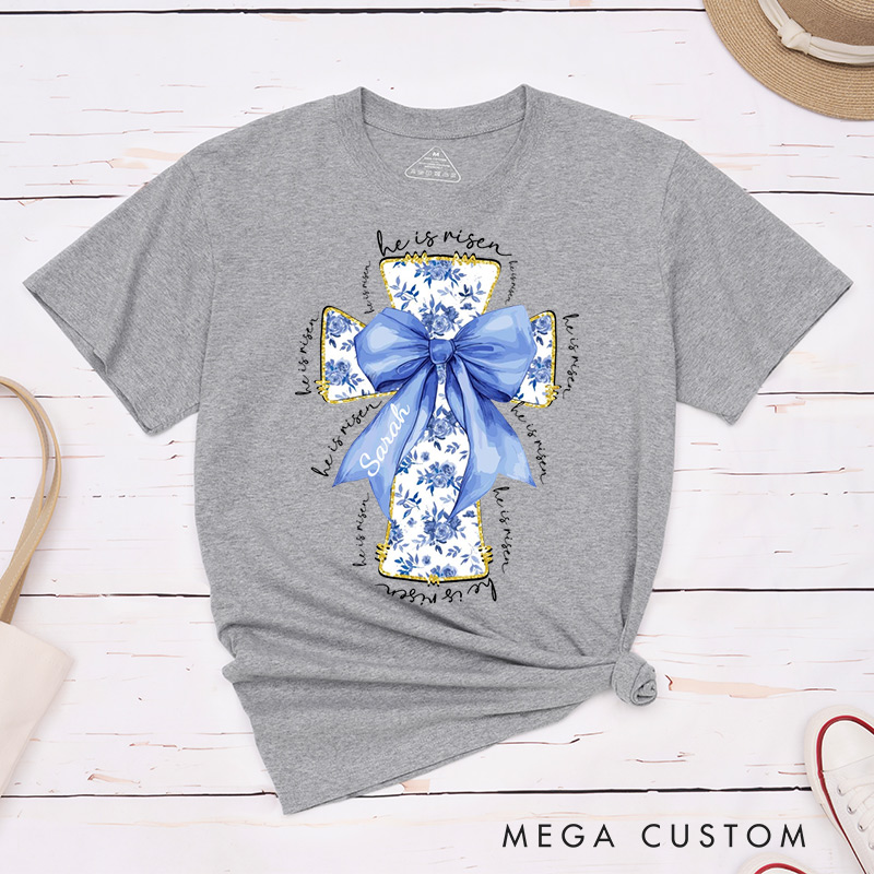 Personalized He Is Risen Bible Verse Classic T-Shirt with Custom Name Christians Gift Birthday Gift Christian Apparel Gift for Jesus Lover 