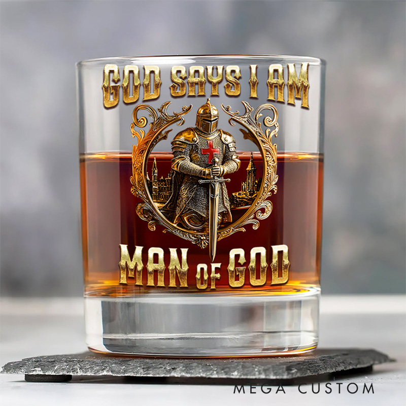 Personalized God Says I am Man of God10.5 oz Old Fashioned Rock Whiskey Glass with Name and Bible Verse Religious Christian Gift for Men