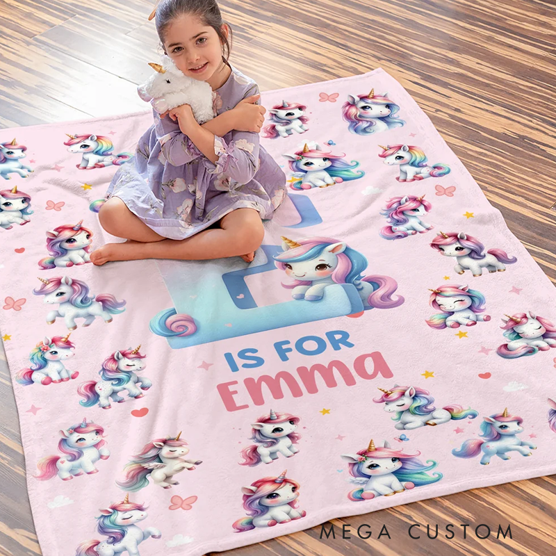 Personalized Fantasy Unicorn Excavator Dinosaur Soft Throw Blanket with Name and Initial Room Decor Birthday Anniversary Gift for Boys Girls