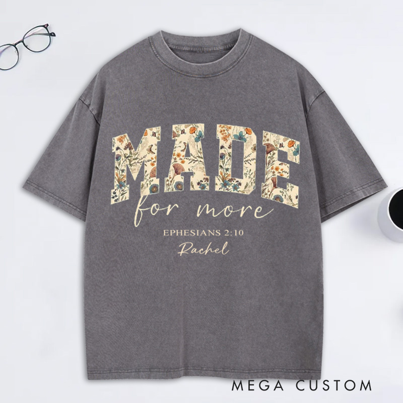 Personalized Made for More Bible Verse Washed T-Shirt with Name Retro Shirt Religious Gift for Christian Women