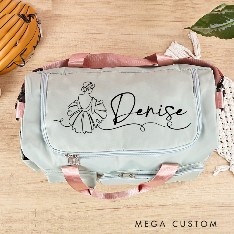 Personalized Free Script Name Waterproof Large Travel Duffle Bag Dance Bag with Shoe Compartment and Shoulder Strap for Dance Lover