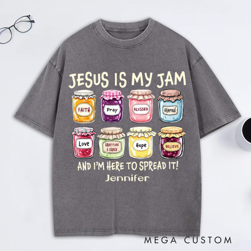Personalized Jesus is My Jam Washed T-Shirt with Name Retro Shirt Religious Gift for Christian Women