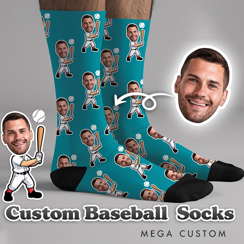 Personalized Baseball Socks with Custom Face and Cartoon Design