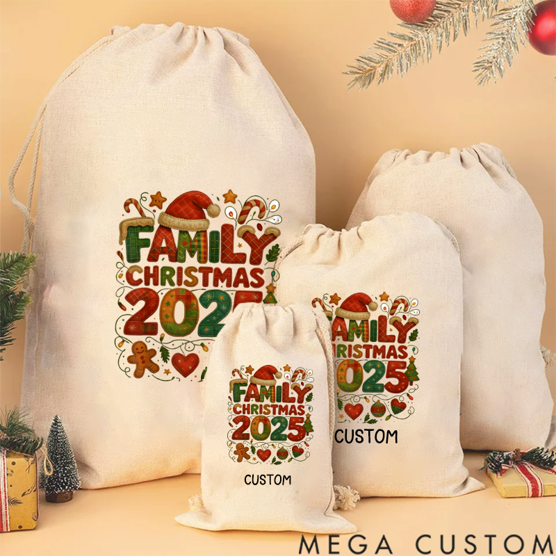 Personalized Grid Family Christmas Happy Gift Christmas Sack