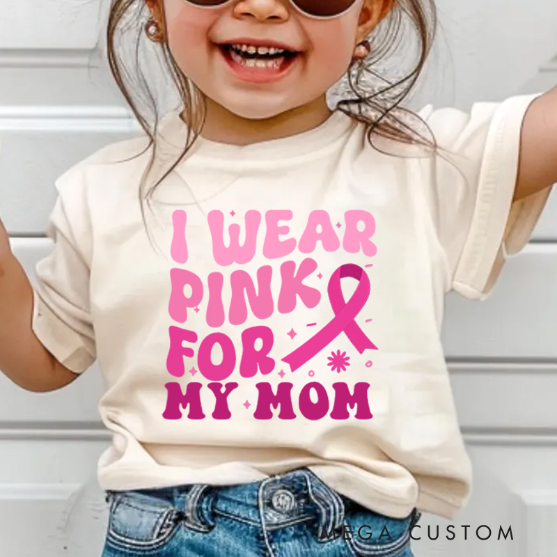 Personalized Breast Cancer Support Kids T-Shirt with Customizable Pink Ribbon Message for Awareness and Solidarity