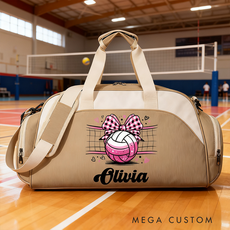Personalized Volleyball Duffel Bag with Custom Name and Cute Bow Design