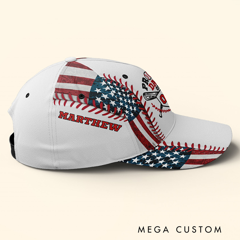 Personalized Proud Dad Baseball Cap with American Flag and Custom Details