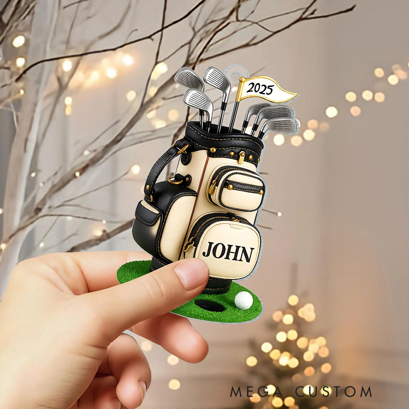 Personalized Golf Bag Christmas Ornament with Custom Name and Year 