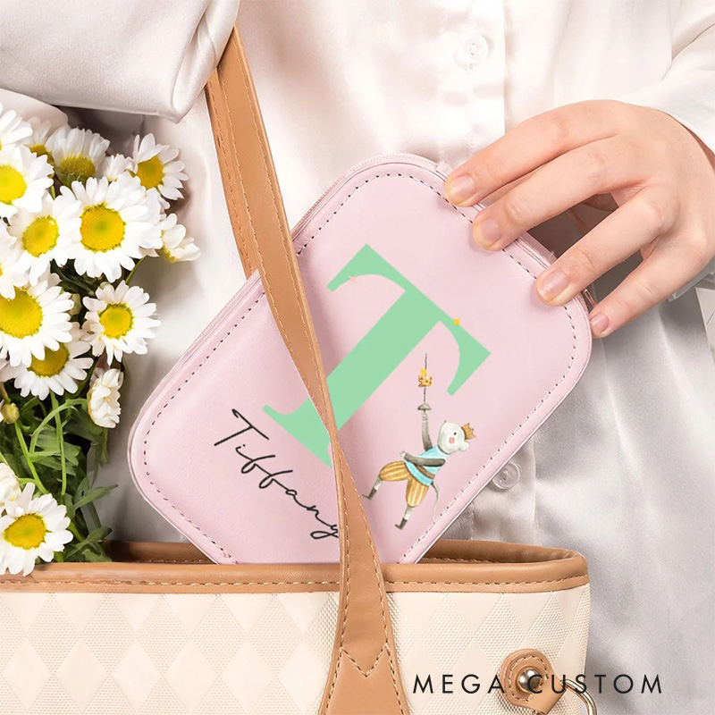 Personalized Classic Fairy Tale Character Leather Jewelry Box with LED Makeup Mirror Hair Pin Case Birthday Wedding Gift for Women