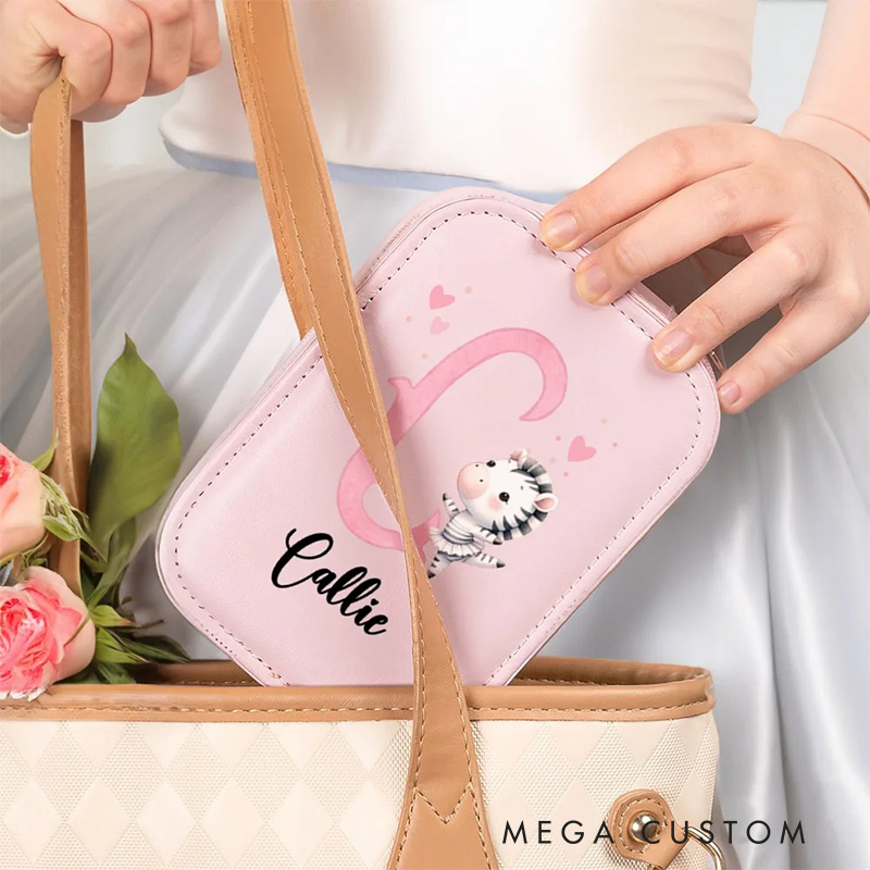 Personalized Cute Animal Ballerina Leather Jewelry Box with LED Makeup Mirror Hair Pin Case Birthday Wedding Gift for Women