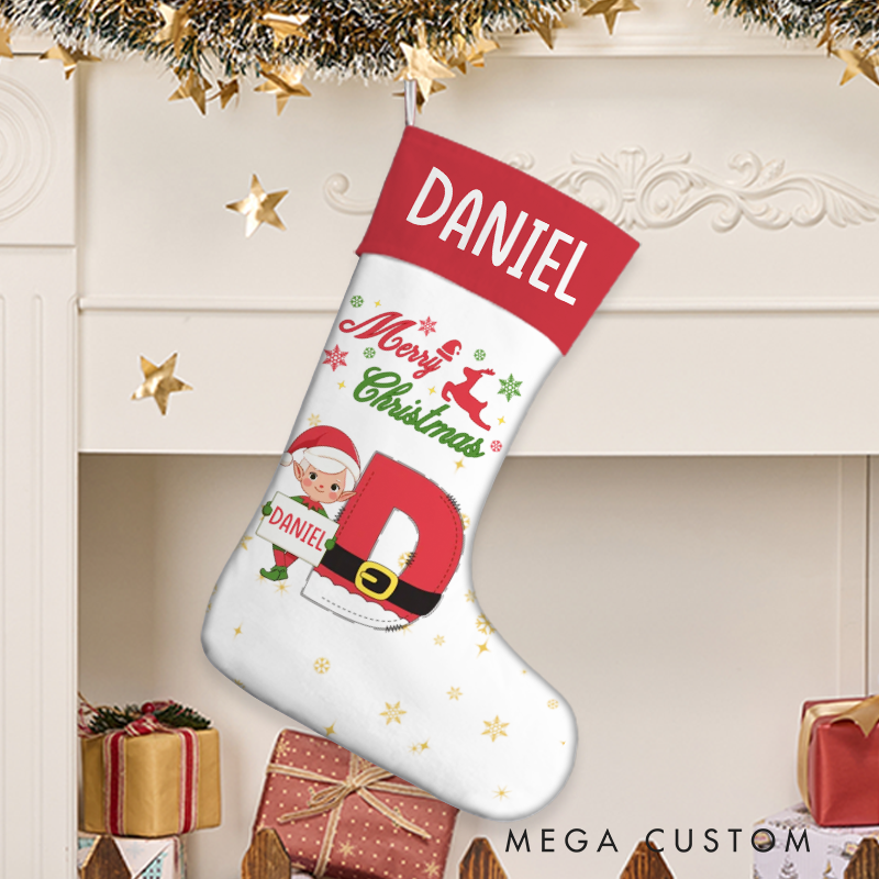 Personalized Christmas Elf Christmas Stocking with Name and Initial Christmas Party Gift