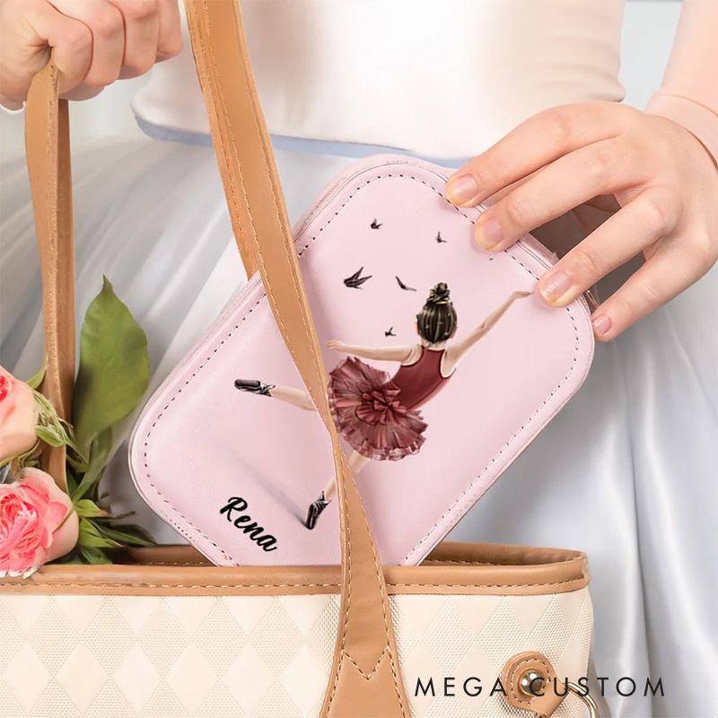 Personalized Cartoon Ballet Girl Leather Jewelry Box with LED Makeup Mirror Hair Pin Case Birthday Wedding Gift for Women