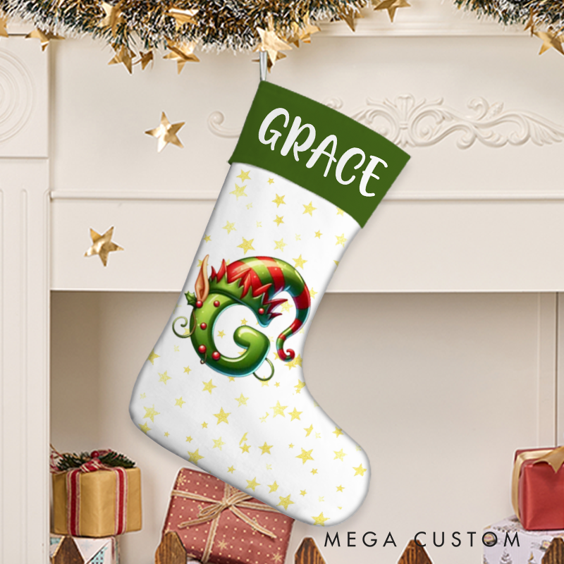 Personalized Christmas Tree Snowman Elf Christmas Stocking with Name lnitial Christmas Party Favors Gift