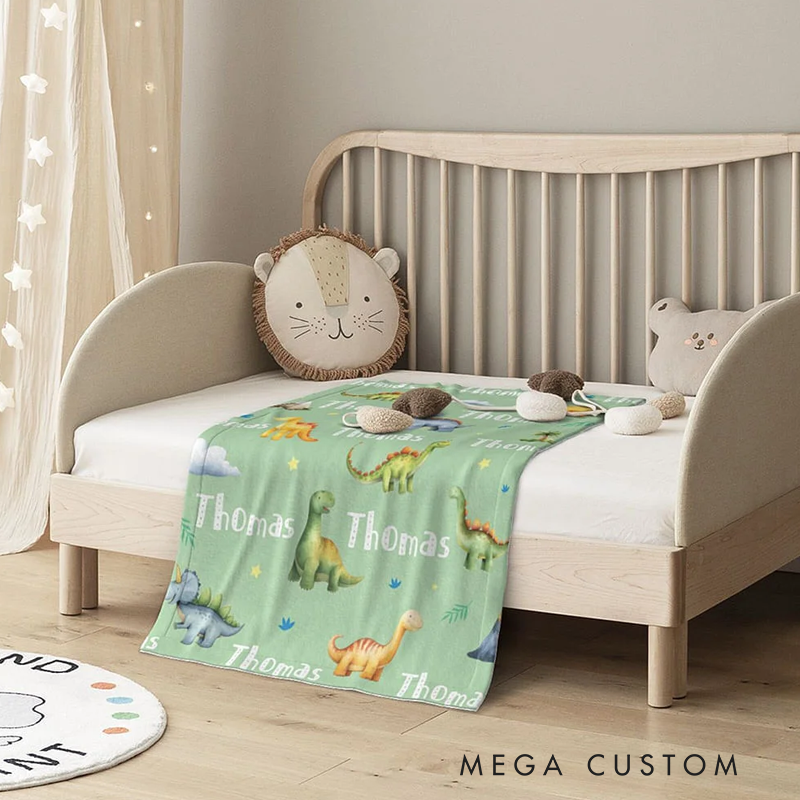 Personalized Dinosaur Themed Soft Throw Blanket with Name Birthday Baby Shower Back To School Gift for Boys Girls