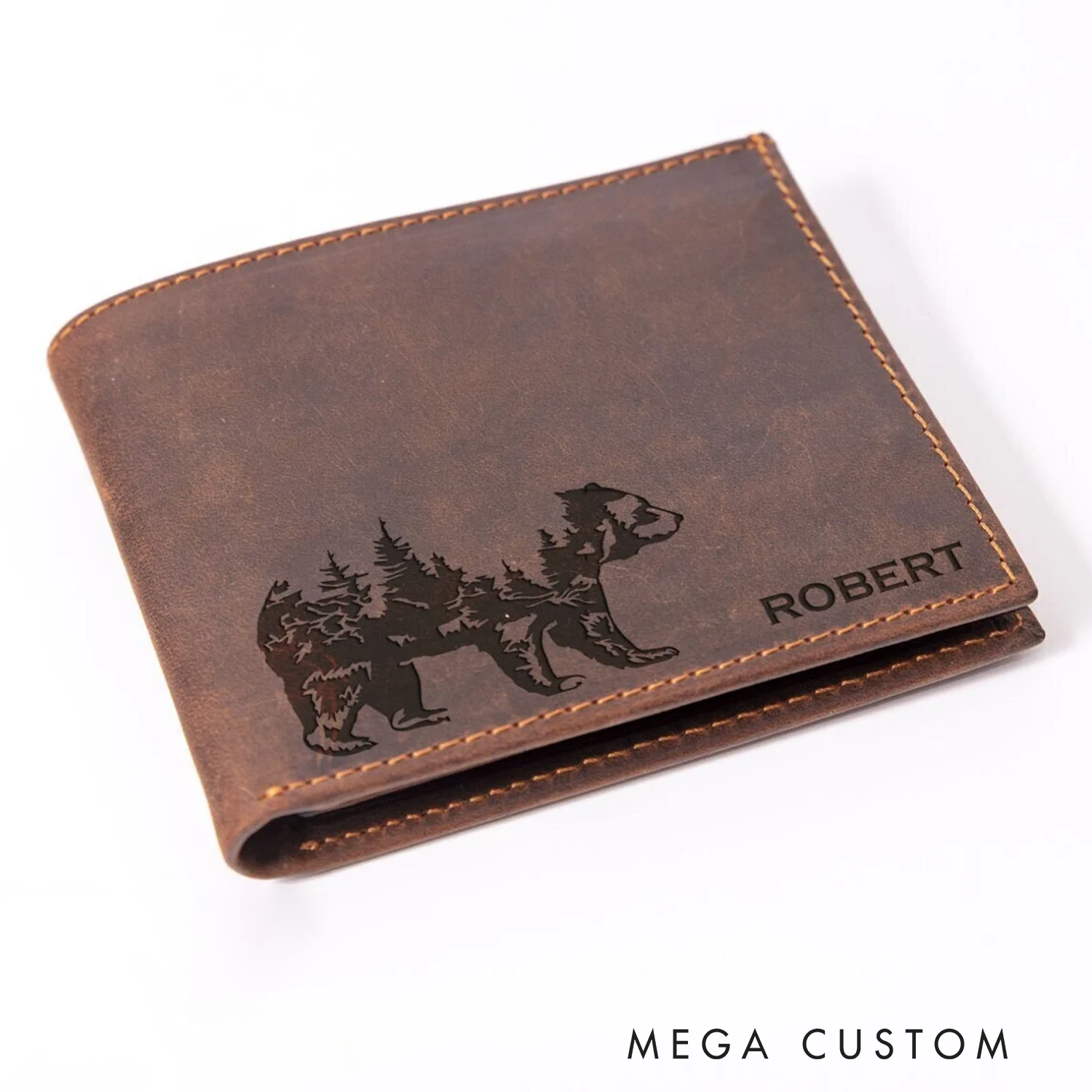 Personalized Grizzly Bear Leather Wallet Custom Wallet Name for Men Hunting Gift for Men Husband Father
