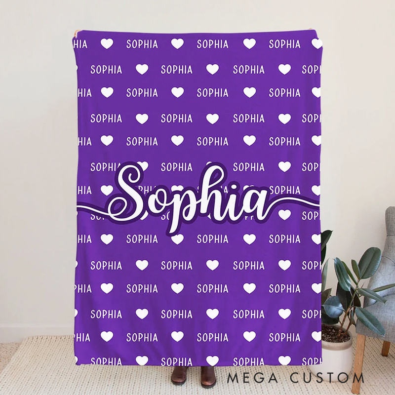 Personalized Heart Icon Multicolor Name Soft Throw Blanket Birthday Christmas Gift for Boys Girls Family