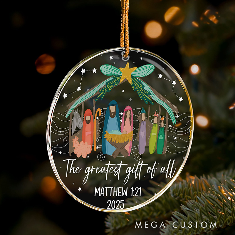Personalized The Greatest Gift of All Christmas Nativity Scene Acrylic Ornament with Year Holiday Tree Decor Christmas Gift for Christian