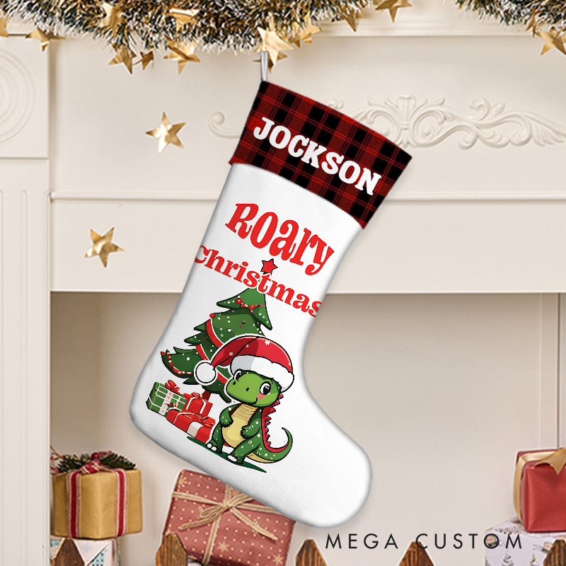 Personalized Dinosaur Roary Christmas Stocking with Custom Name for Fun and Festive Holiday Cheer