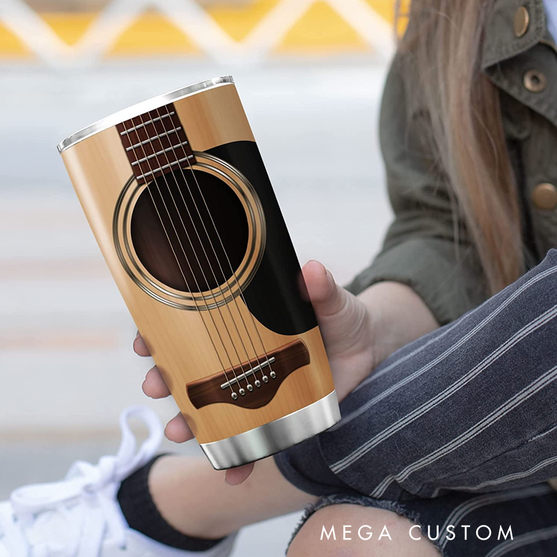 Personalized Name Guitar Insulated Tumblers 20oz Guitarist Nutrition Facts Cup With Lid Vintage Music Gifts for Guitarists Musician Acoustic Band Music Teacher Gifts Guitar Lover