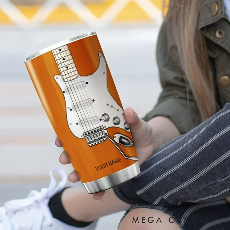 Personalized Name Bass Guitar Insulated Tumblers Guitarist Nutrition Facts Mug With Lid 20oz Vintage Guitar Enthusiast Gifts