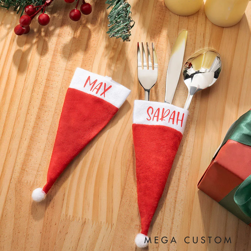 Personalized Santa Hat Table Cutlery Holder Name Place Setting Christmas Dinner Decor Party Supplies Favors for Family Friend