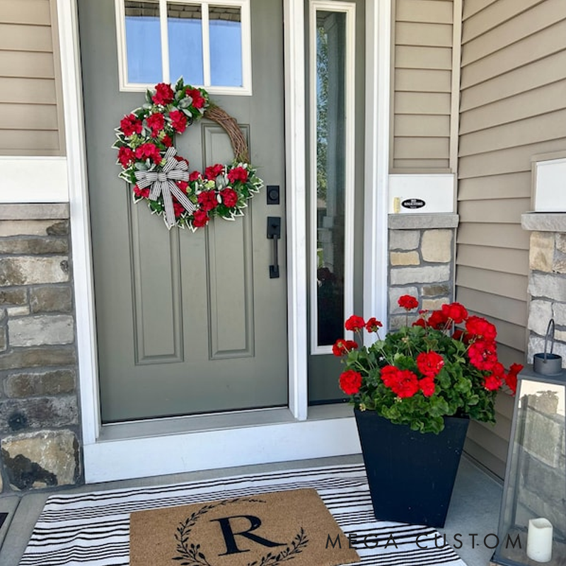 Personalized Initial Mat Wreath Design Doormat Durable Coir Housewarming Gift Wedding Indoor Outdoor Personalized Welcome Rug Farmhouse Decor Gift