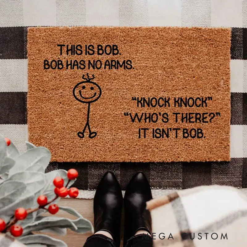 Personalized Funny Bob Doormat No Arms Joke Welcome Mat Knock Knock Door Mat Outdoor Entry Rug Cute Gag Gift For Friends Unique Housewarming Decor