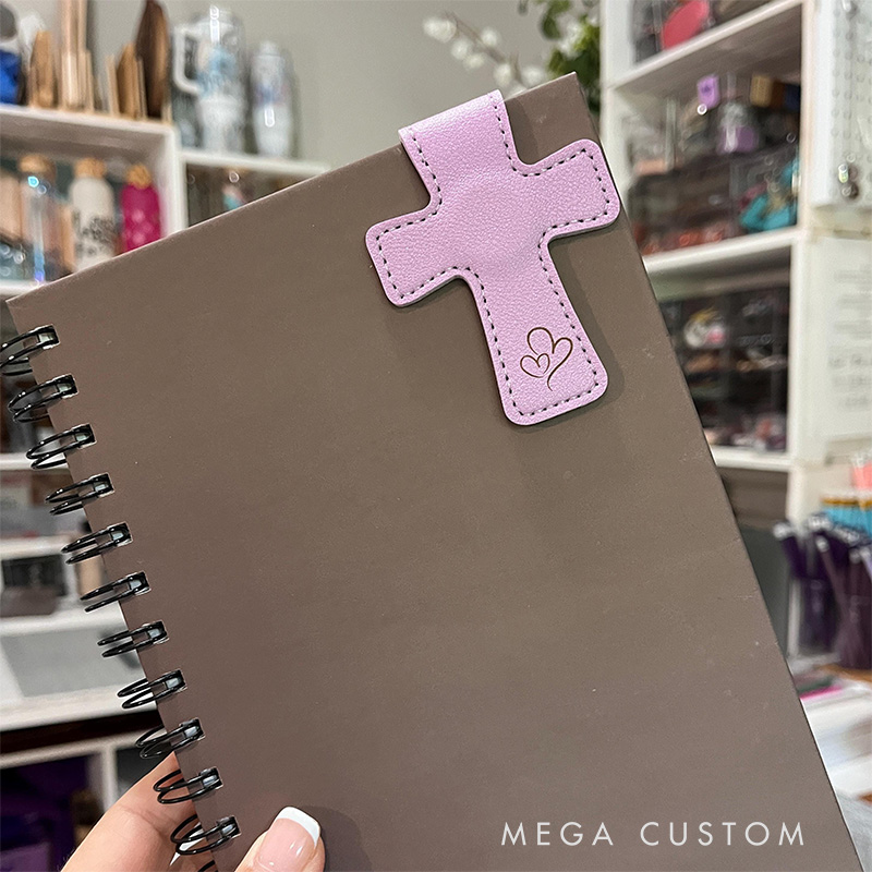 Personalized Cross PU Leather Magnetic Bookmark Clip with Name and Icon Engraved Reader Gift Back to School Gift for Christians Bookworms
