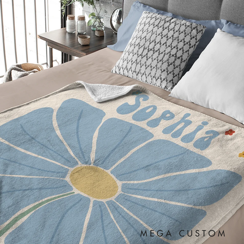 Personalized Retro Boho Watercolor Danish Floral Soft Throw Blanket with Name Home Decor Birthday Holiday Gift for Friends Family
