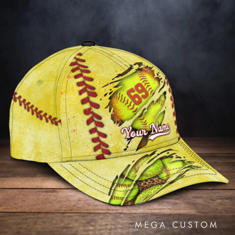 Personalized Softball Cap with Eye-Catching Torn Design and Custom Name & Number  
