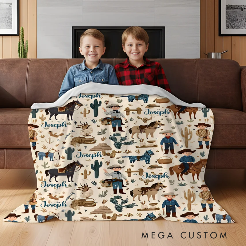 Personalized Western Cowboy Cow Horse Soft Throw Blanket with Name Birthday Anniversary Gift for Cowboy Country Lover