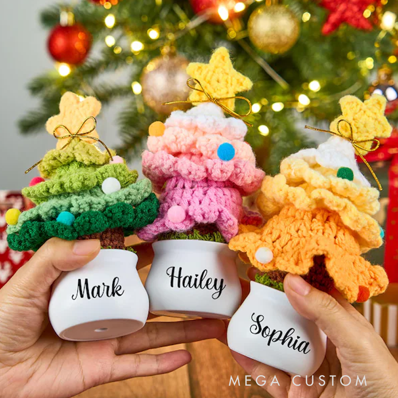 Personalized Crochet Christmas Tree in Pot Crochet Xmas Tree Crochet Santa Claus Handmade Christmas Gifts Gifts for Her Christmas Crochet Decoration
