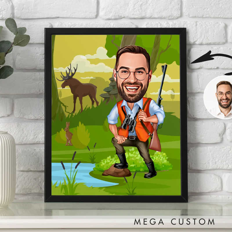Personalized Hunter Caricature Custom Hunter Caricature from Photo Hunter Cartoon Portrait Unique Hunter Gift