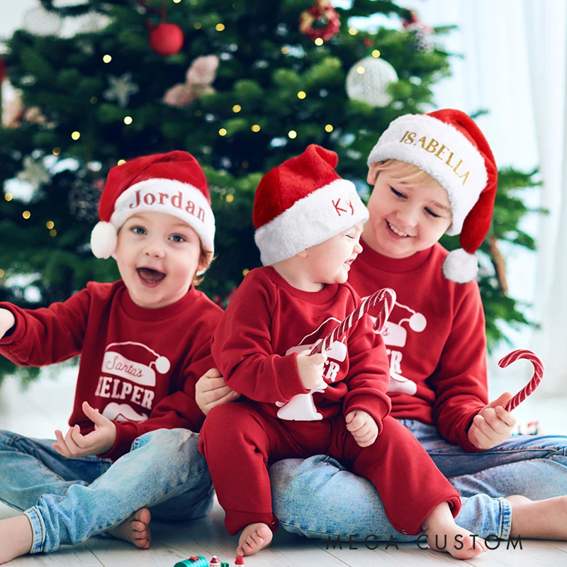 Personalized Soft and Plush Christmas Hat with Glitter Embroidered Name Stocking Stuffer Christmas Party Gift for Family