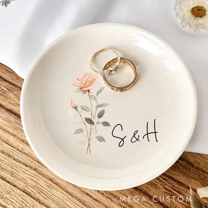 Personalized Birth Flower Ring Dish Gardening Lovers Ring Dish Custom Jewelry Dish Mother's Day Gift Gift for Her