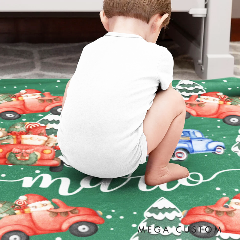 Personalized Santa Claus Cozy Soft Fleece Sherpa Blanket with Name Christmas Gift for Baby Kids