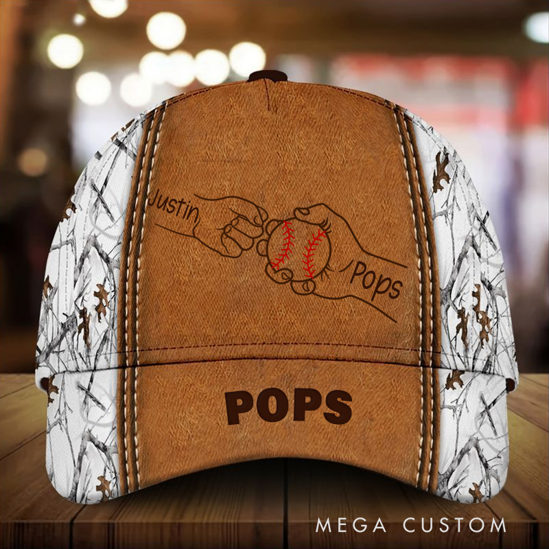 Personalized Camouflage Baseball Cap with Custom Names and Baseball Themed Family Design  
