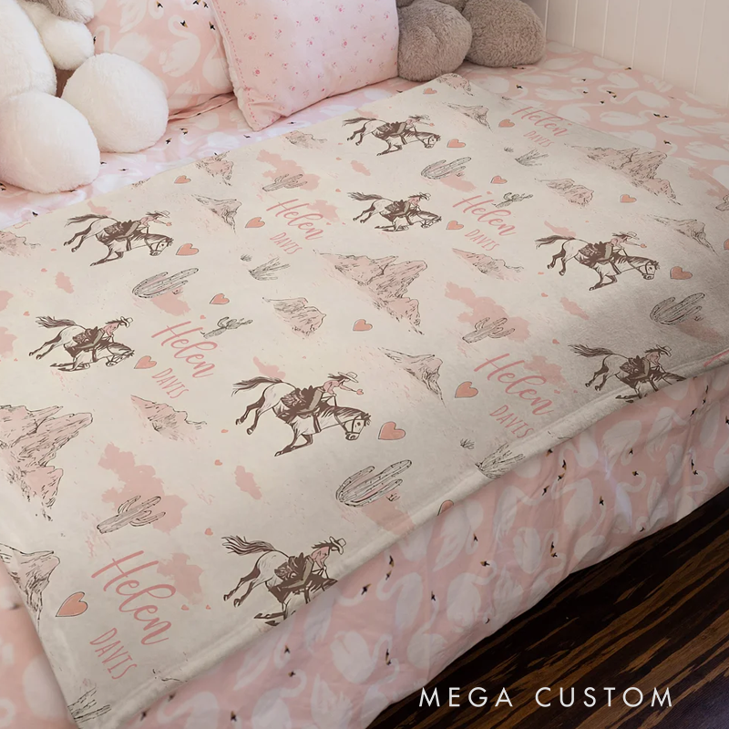 Personalized Cowgirl Desert Soft Throw Blanket with Name Swaddle Room Decor Birthday Baby Shower Gift for Mom Newborn