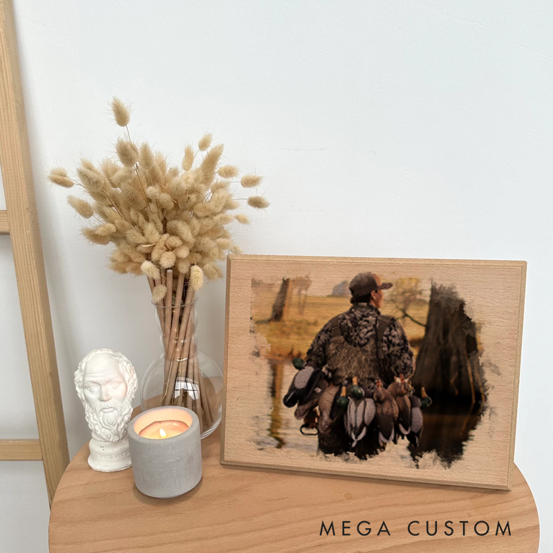 Personalized Hunting Decor Custom Wood Photo Hunting Gift Rustic Hunting Picture on Wood Gift for Him Wood Picture Transfer