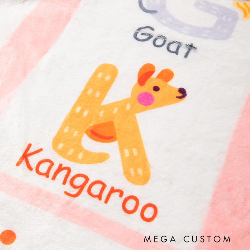 Personalized Zoo Alphabet Enlightenment Education Fleece Soft Blanket with Name Gift for Baby Kid
