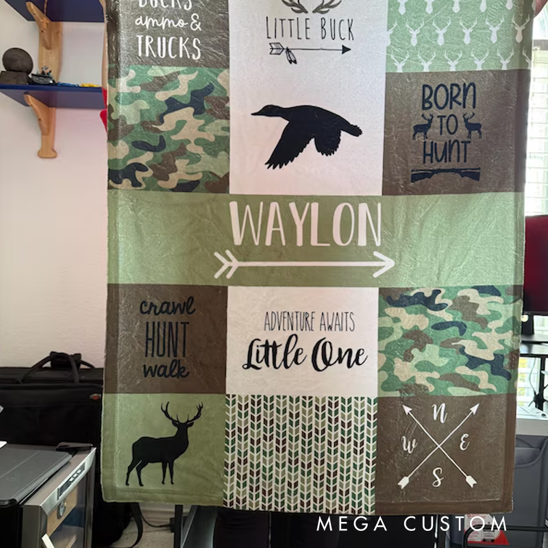 Personalized Camo Throw Blanket Hunting Adventure Blanket Throw Blanket for Kid Gift Hunting Lover