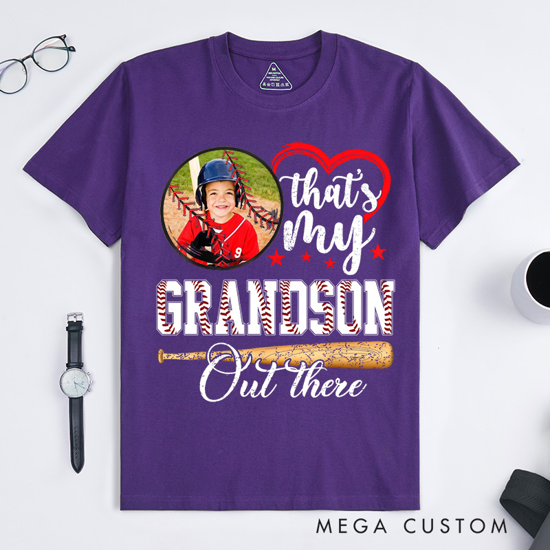 Personalized Baseball Fan Family Support T-Shirt with Photo and Baseball Bat Artwork   