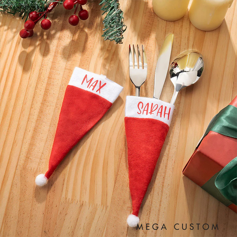 Personalized Santa Hat Table Cutlery Holder Name Place Setting Christmas Dinner Decor Party Supplies Favors for Family Friend