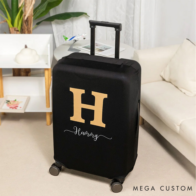 Personalized Initial Elastic Luggage Cover Protector Fits 18-32 Inches Suitcase with Name Travel Accessory Gift for Traveler