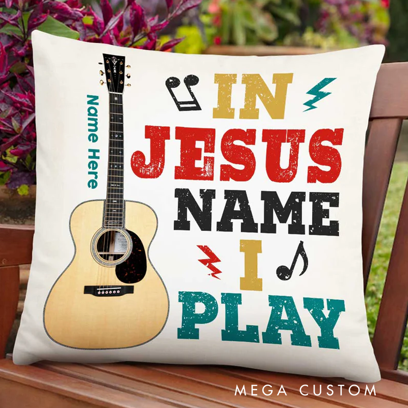 Personalized Name Throw Pillow in Jesus Guitar Name I Play Pillow for Music Lover Guitar Lovers Custom Gift
