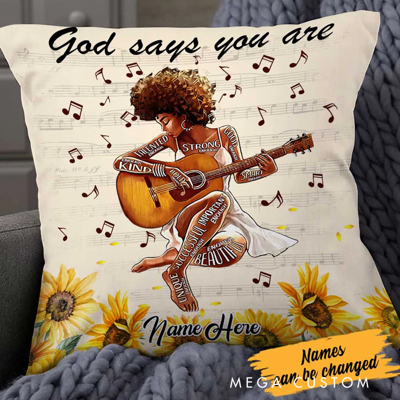 Personalized Name God Says You Are Guitar Girl Pillow