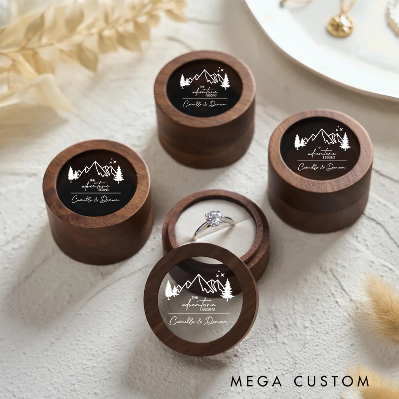 Personalized Wooden Ring Box with Name Custom Ring Box the Adventure Begins Couple Gift