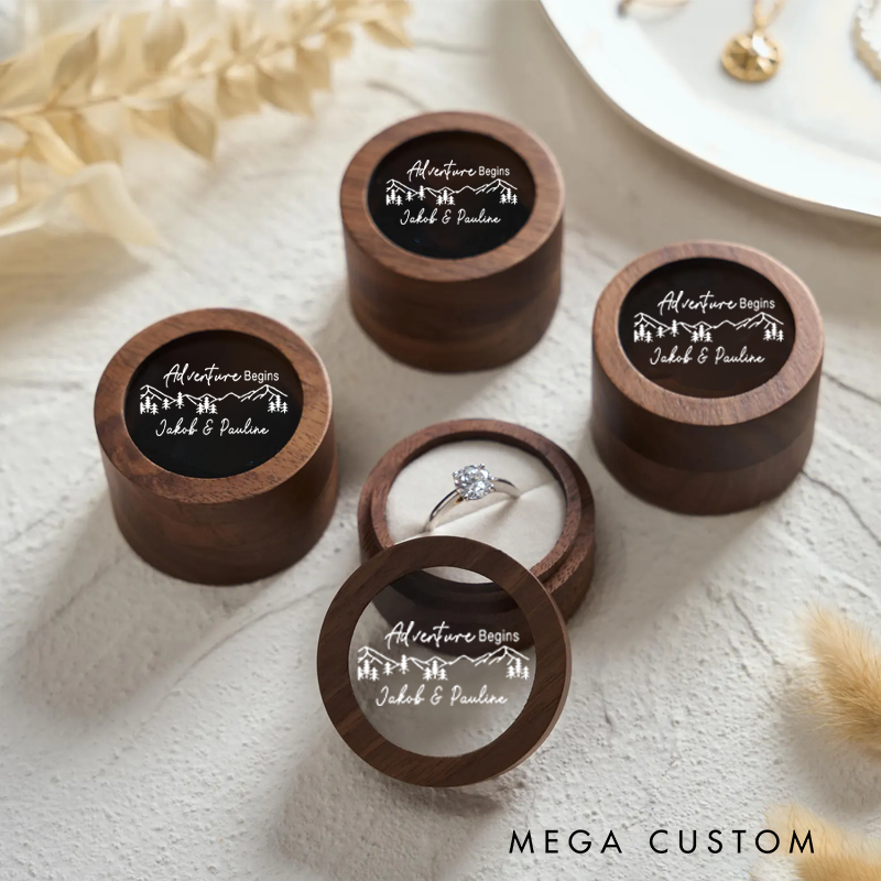 Personalized Wood Ring Box Ring Bearer Box Our Adventure Begins Couple Ring Box Couple Adventure Gift