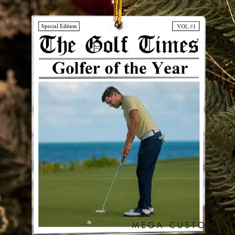 Personalized "The Golf Times" Ornament Featuring Custom Photo and Text  