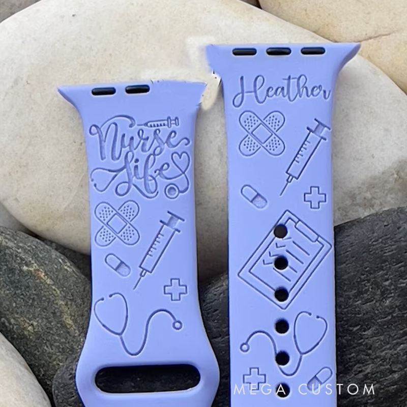 Personalized Nurse-Themed Silicone Watch Band Apple Watch Band Engraved Apple Watch Band Custom Name Watch Band